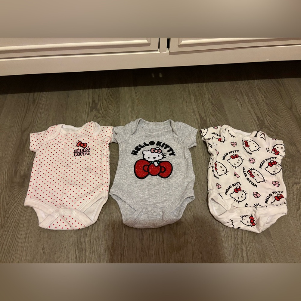 Hello Kitty Red, Gray, and White Bodysuit Trio